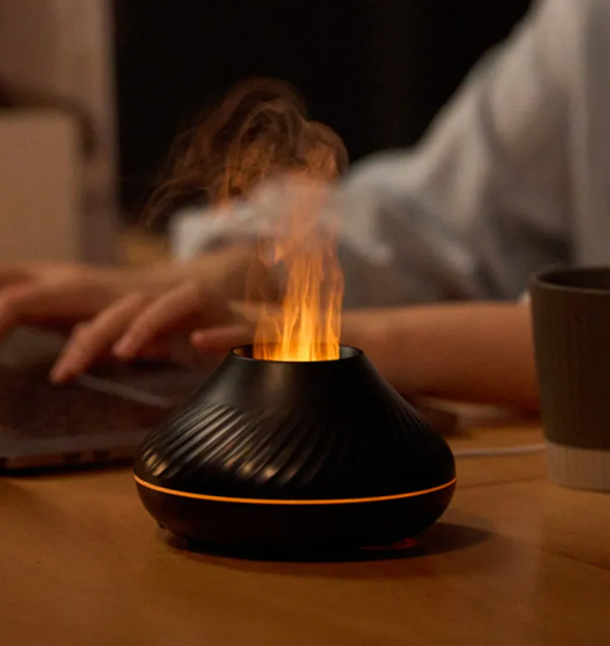Newest RGB Flame Aroma Diffuser 130Ml 3d Colorful Flame Humidifier Fire Volcano Diffuser Flame