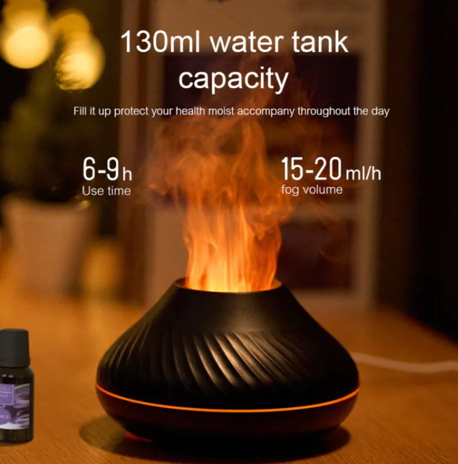 Newest RGB Flame Aroma Diffuser 130Ml 3d Colorful Flame Humidifier Fire Volcano Diffuser Flame