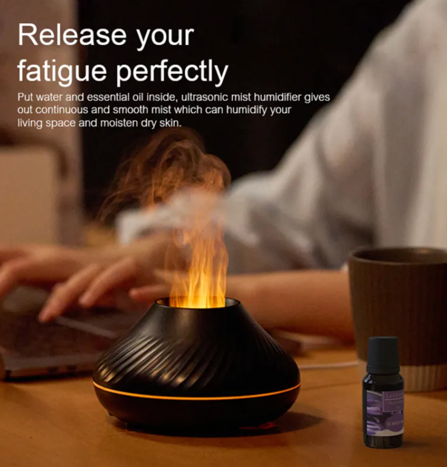 Newest RGB Flame Aroma Diffuser 130Ml 3d Colorful Flame Humidifier Fire Volcano Diffuser Flame