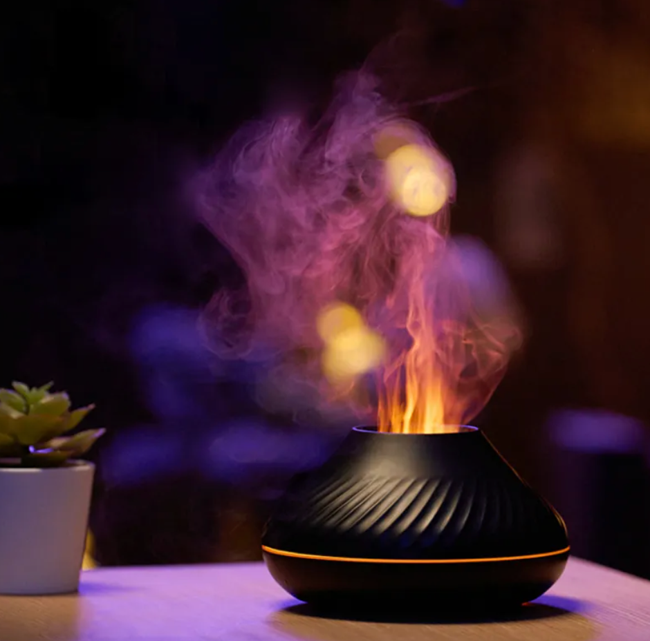 Newest RGB Flame Aroma Diffuser 130Ml 3d Colorful Flame Humidifier Fire Volcano Diffuser Flame