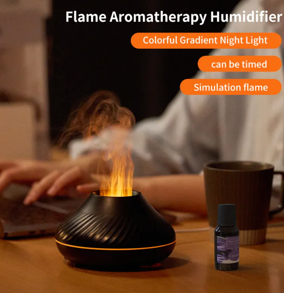 Newest RGB Flame Aroma Diffuser 130Ml 3d Colorful Flame Humidifier Fire Volcano Diffuser Flame