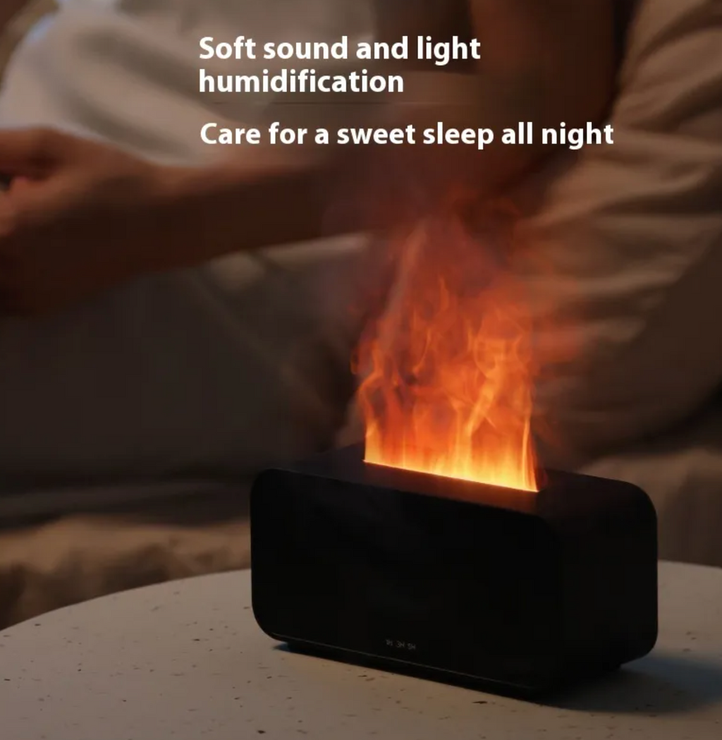 Flame Effect Aromatherapy Humidifier – USB, Silent, Auto Shut-Off