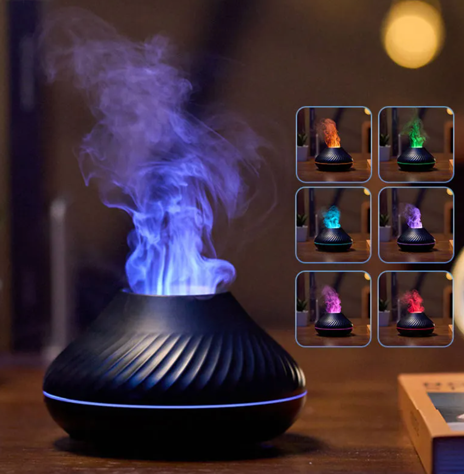 Newest RGB Flame Aroma Diffuser 130Ml 3d Colorful Flame Humidifier Fire Volcano Diffuser Flame